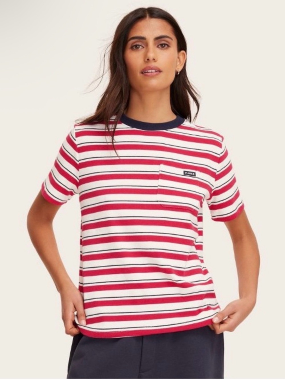 Parke x Target Women's Red & White Striped Short-Sleeve Pocket Tee
